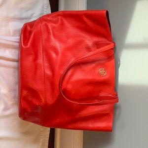 Tory Burch large orange leather tote